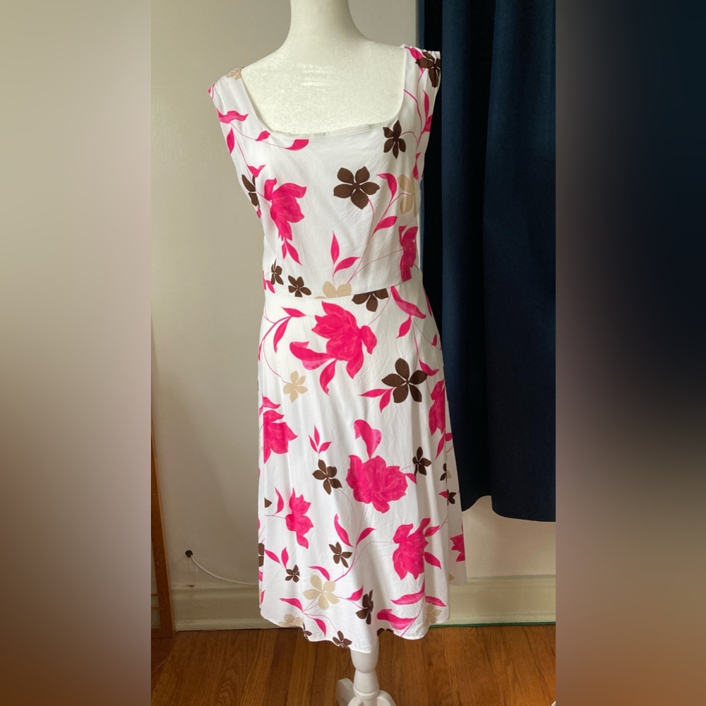 Ann Taylor Sleeveless floral midi dress - Square Neck, Summer Dress 12P